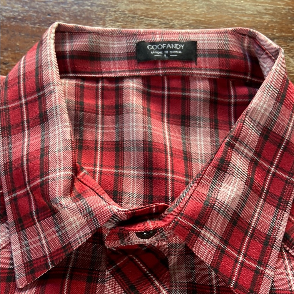 NEW NWT Coofandy Red White Plaid Western Button Down Shirt Men’s Large L - Picture 5 of 9